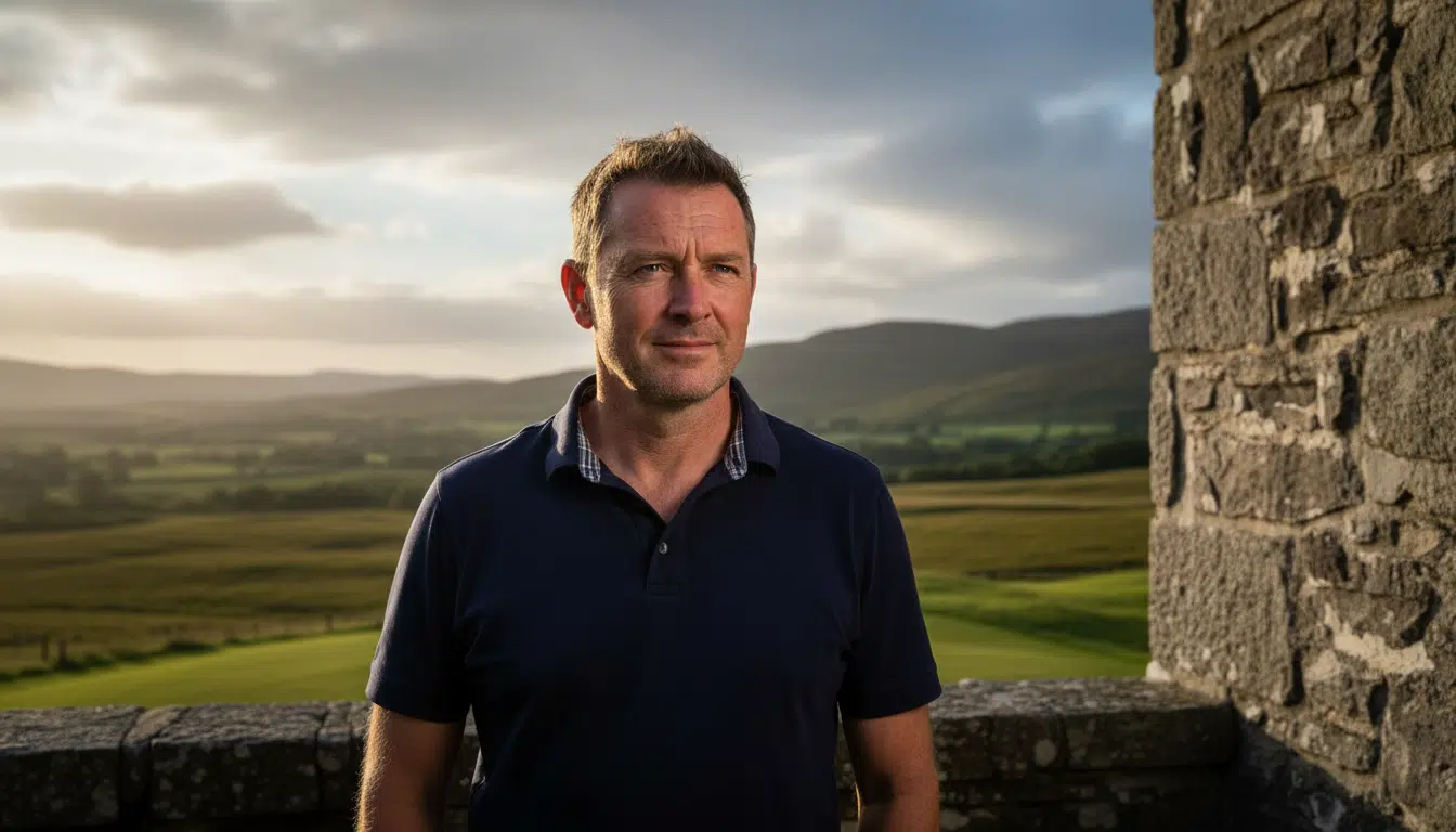 Alastair Munro devant un golf club en Écosse