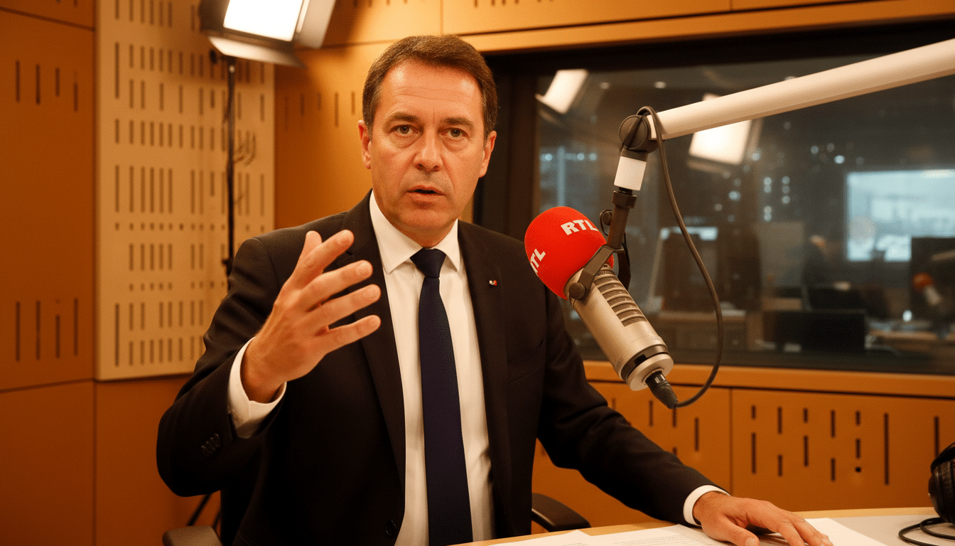 Ministre de l'Économie au micro d'une radio
