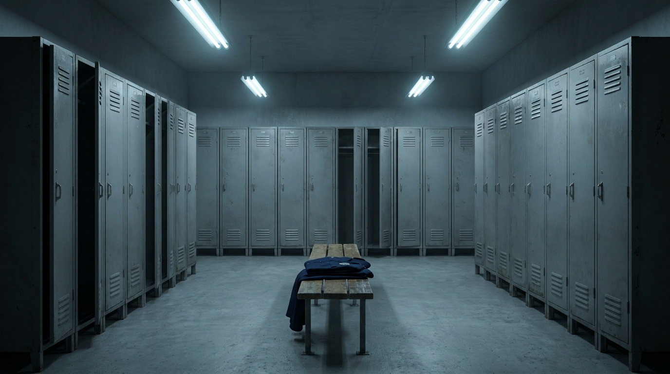 Vestiaires vides d'un commissariat avec casiers métalliques