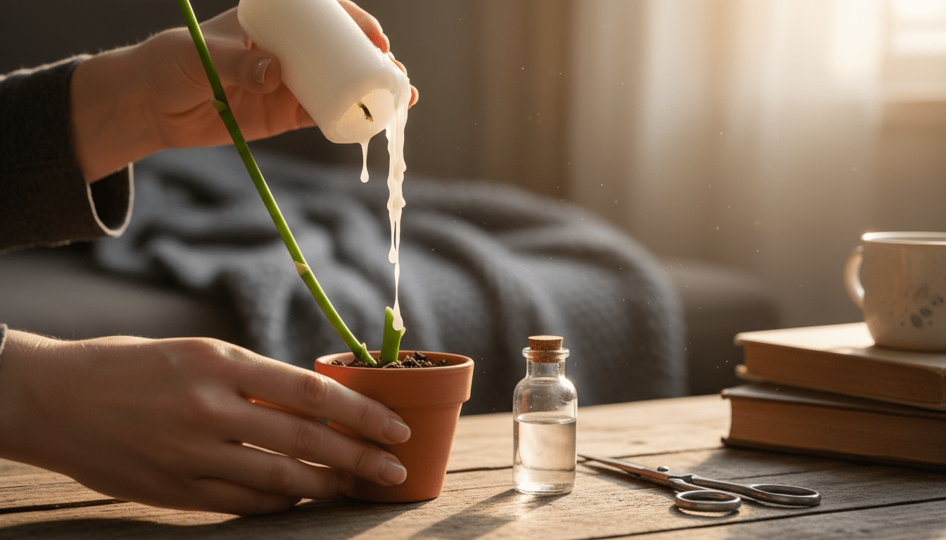 Application de cire de bougie sur une coupe d'orchidée