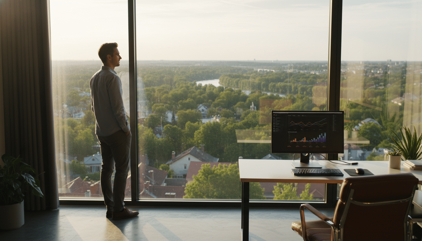 Homme regardant au loin par la fenêtre pour reposer ses yeux