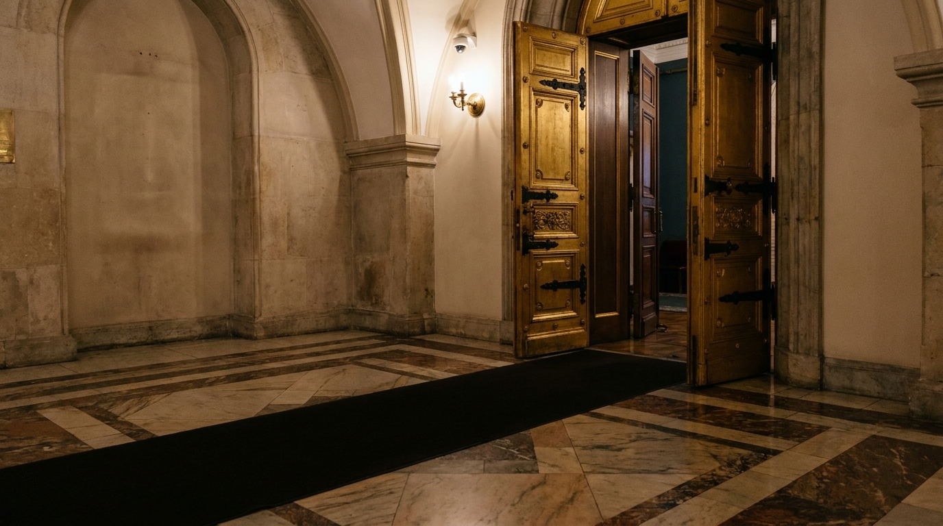 Couloir doré du Kremlin avec caméra de surveillance