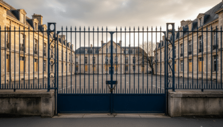 Entrée d'un lycée public en banlieue parisienne