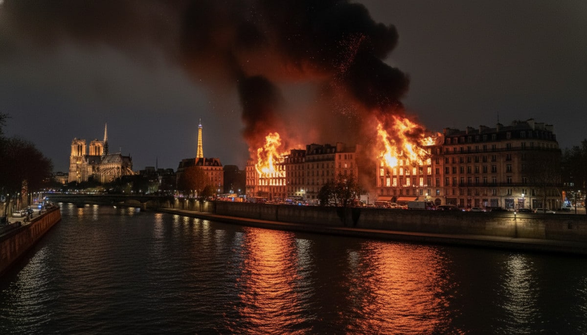 Paris en flammes durant la Commune de Paris en 1871