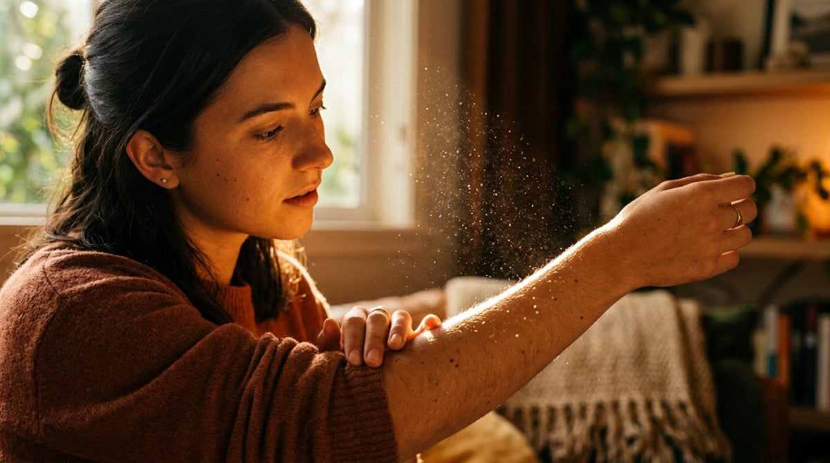 Particules de peau morte visibles dans un rayon de soleil