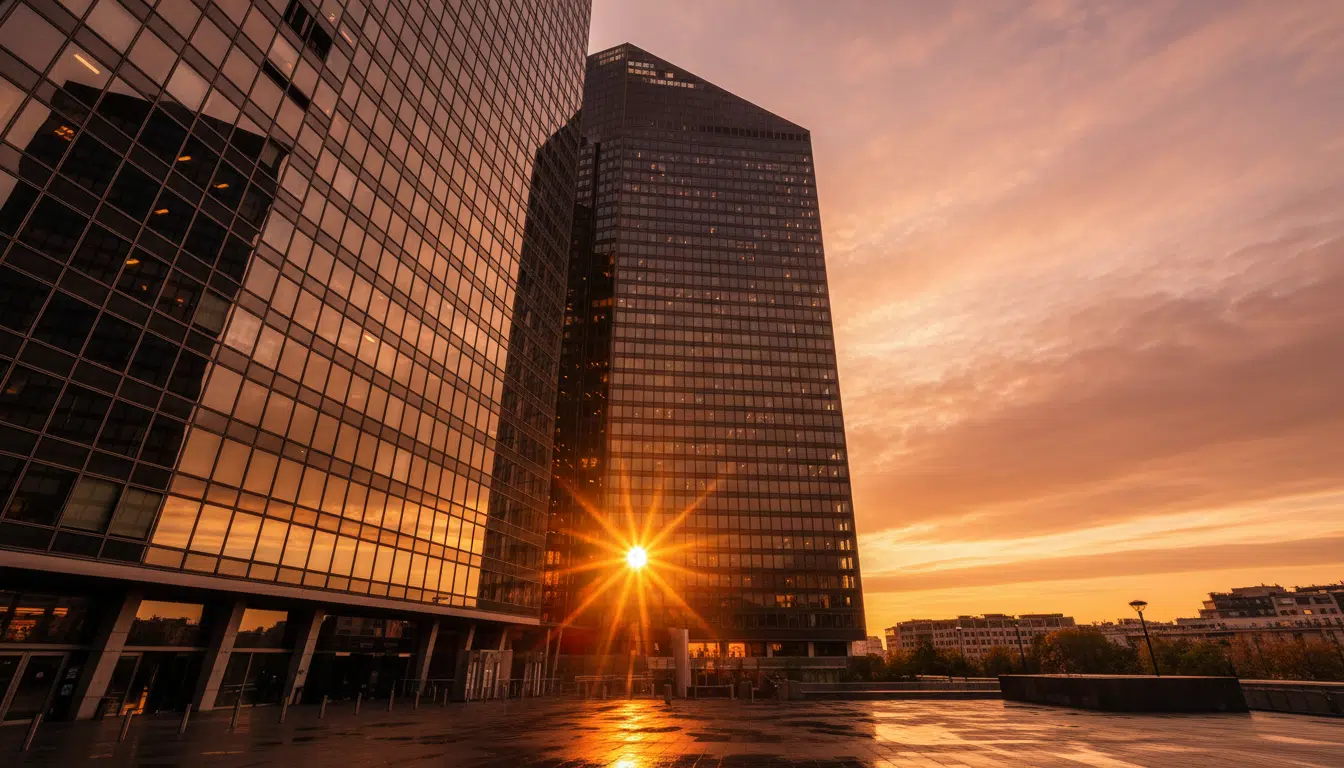 La tour Montparnasse à Paris au coucher du soleil