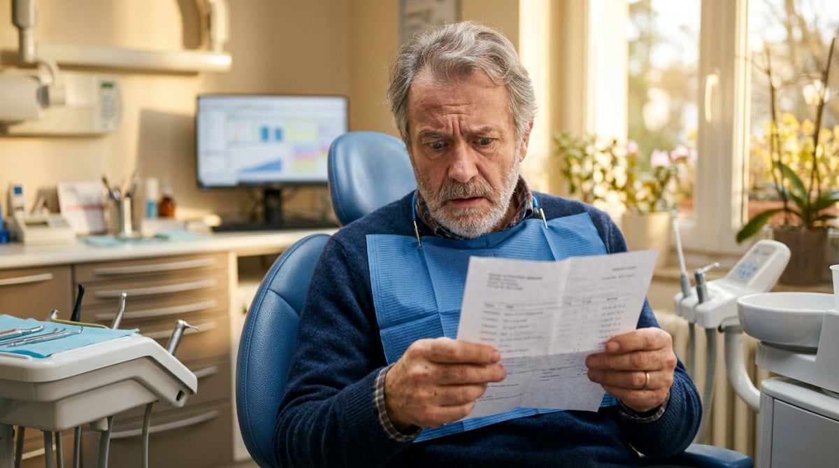 Patient inquiet découvrant sa facture chez le dentiste