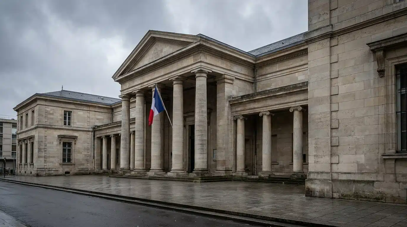 Façade du tribunal judiciaire de Nanterre sous ciel couvert