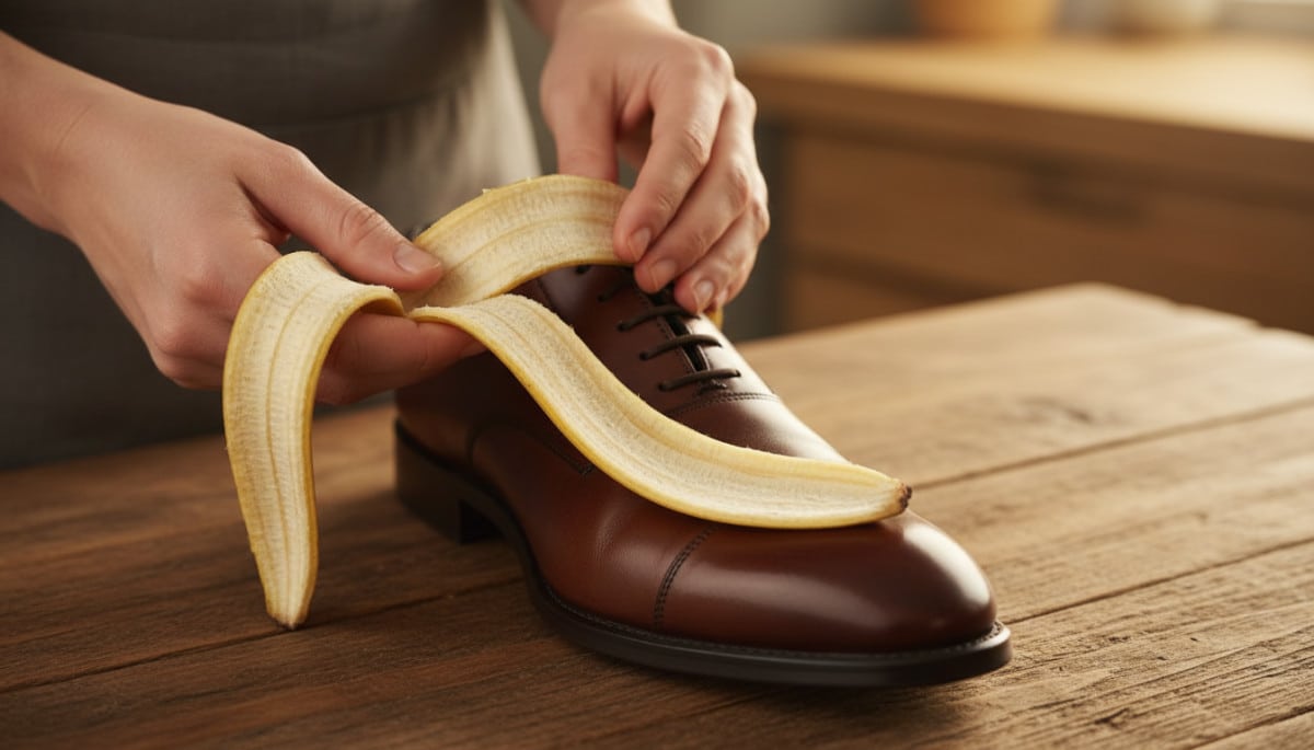 Peau de banane face intérieure pour cirer les chaussures
