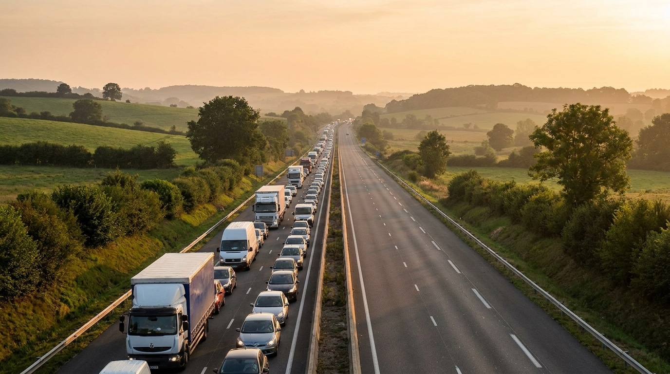Embouteillage sur une autoroute française en fin d'après-midi