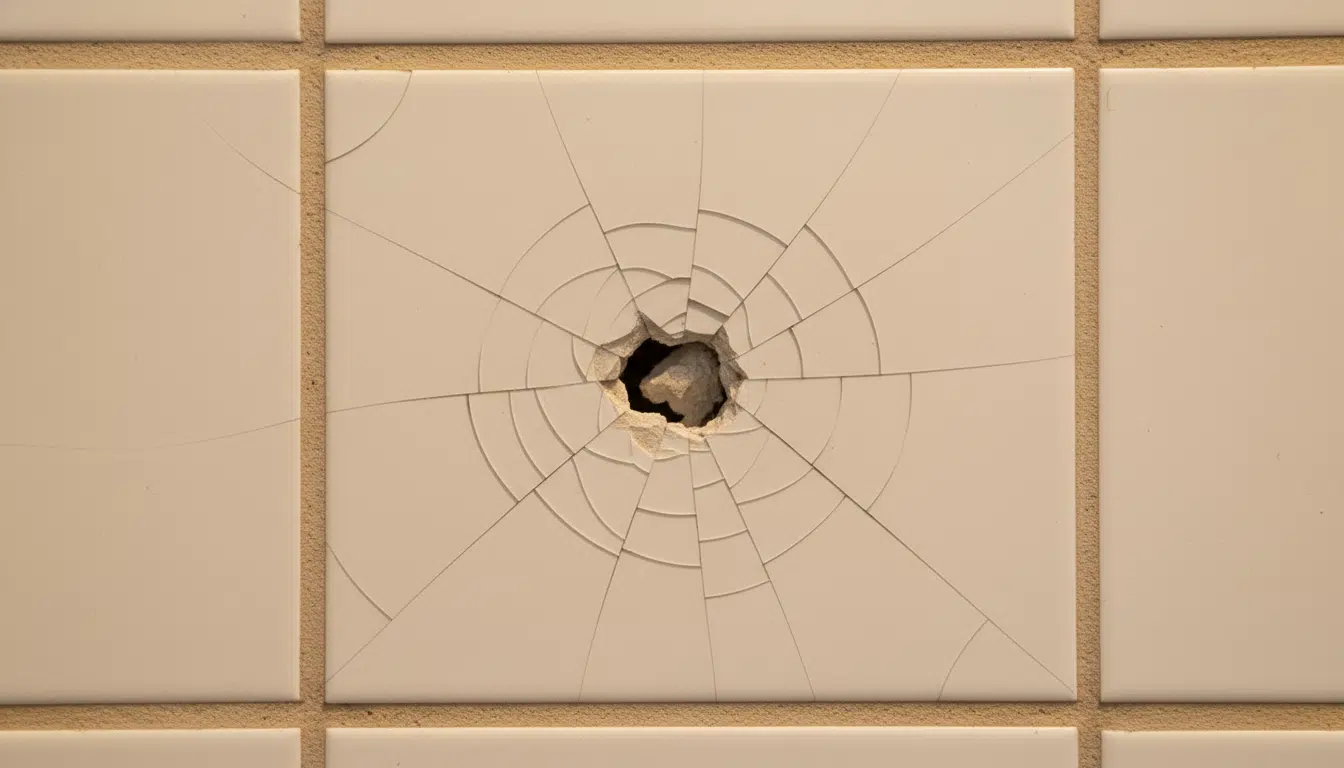 Carreau de carrelage fissuré après un perçage raté