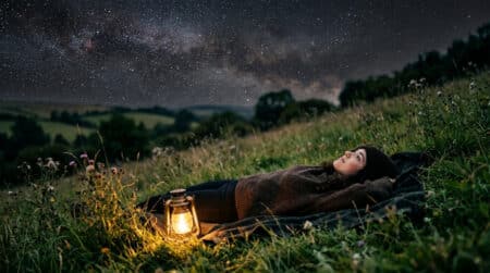 Personne allongée observant les étoiles scintillantes dans le ciel nocturne