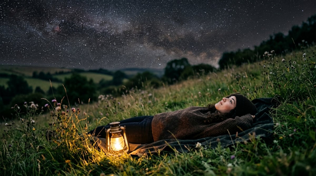 Personne allongée observant les étoiles scintillantes dans le ciel nocturne