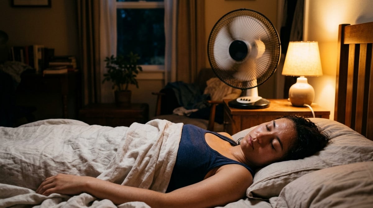 Personne dormant avec un ventilateur allumé la nuit