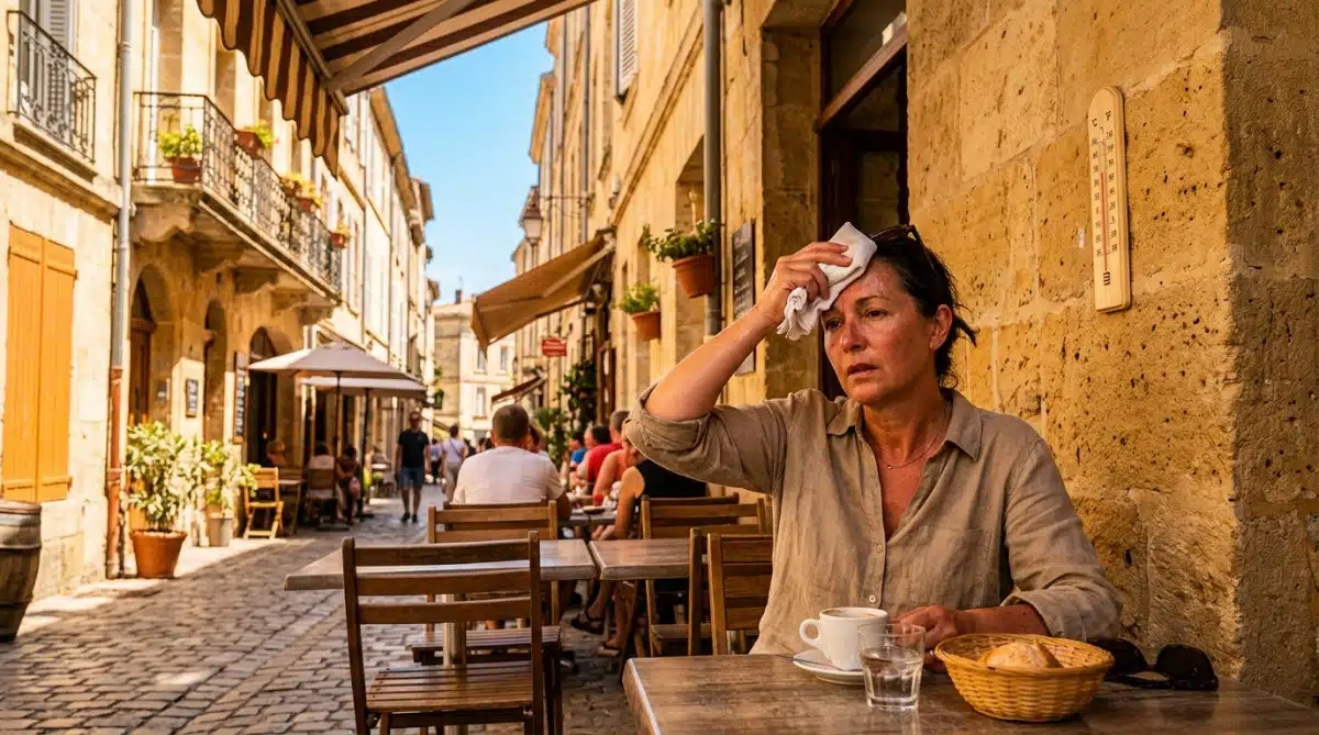 Personne en terrasse sous la chaleur intense du Sud-Ouest