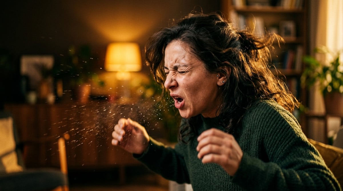 Personne en train d'éternuer avec force