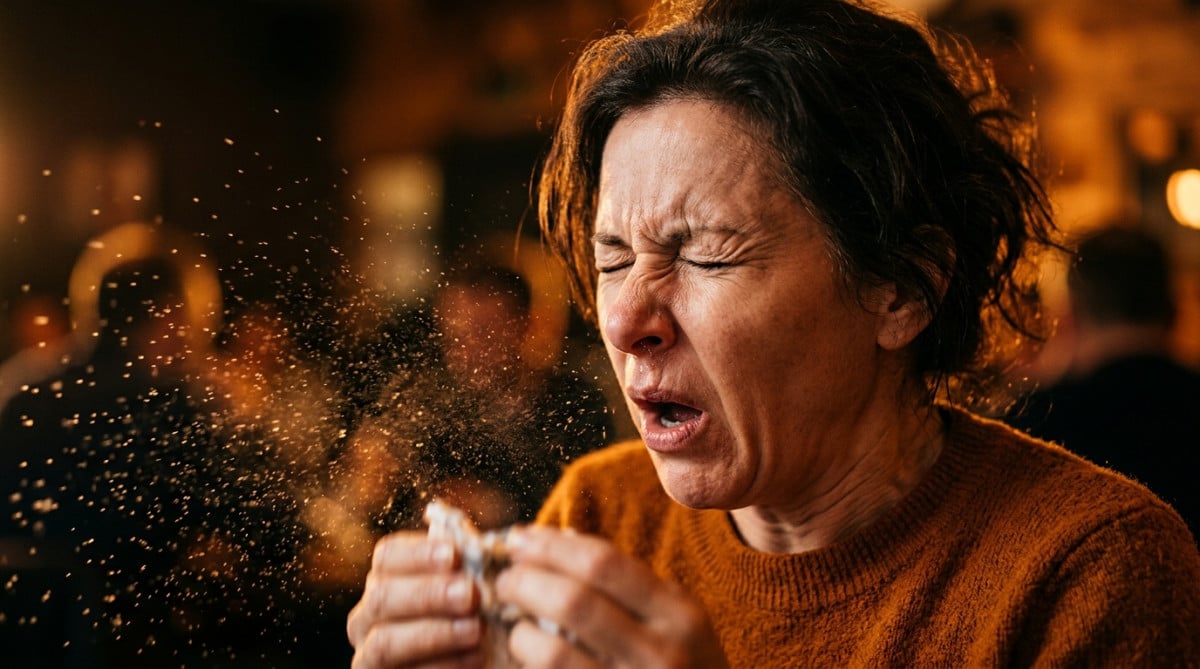 Personne en train d'éternuer les yeux fermés