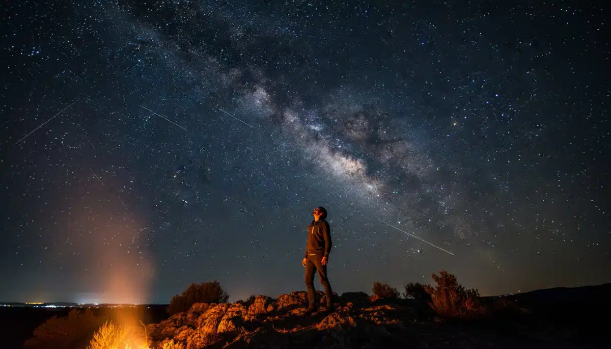 Personne observant des traînées de satellites dans le ciel nocturne