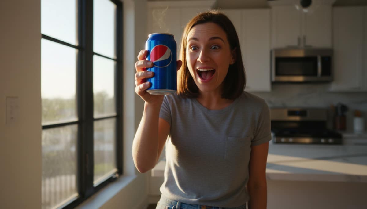 Personne regardant une canette de Pepsi avec surprise