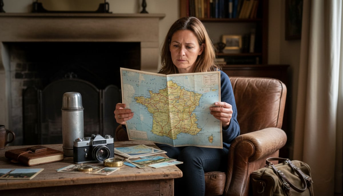 Personne regardant une carte routière vintage, nostalgie du voyage.