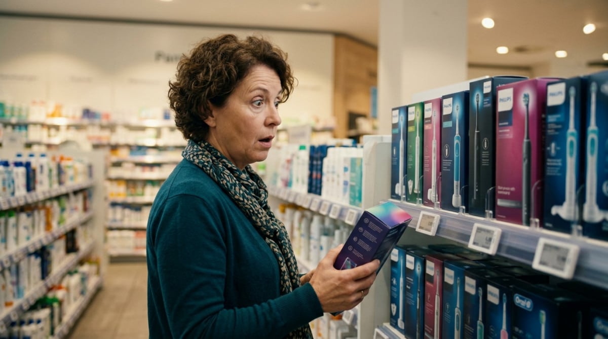 Personne surprise devant les prix des brosses à dents électriques en magasin