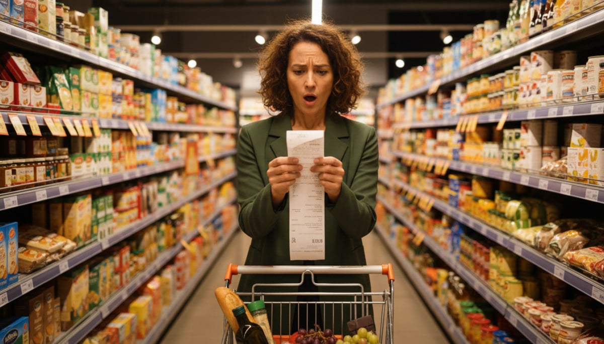 Personne surprise par le montant de ses courses en supermarché