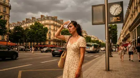 Personne transpirant sous un ciel couvert à Paris