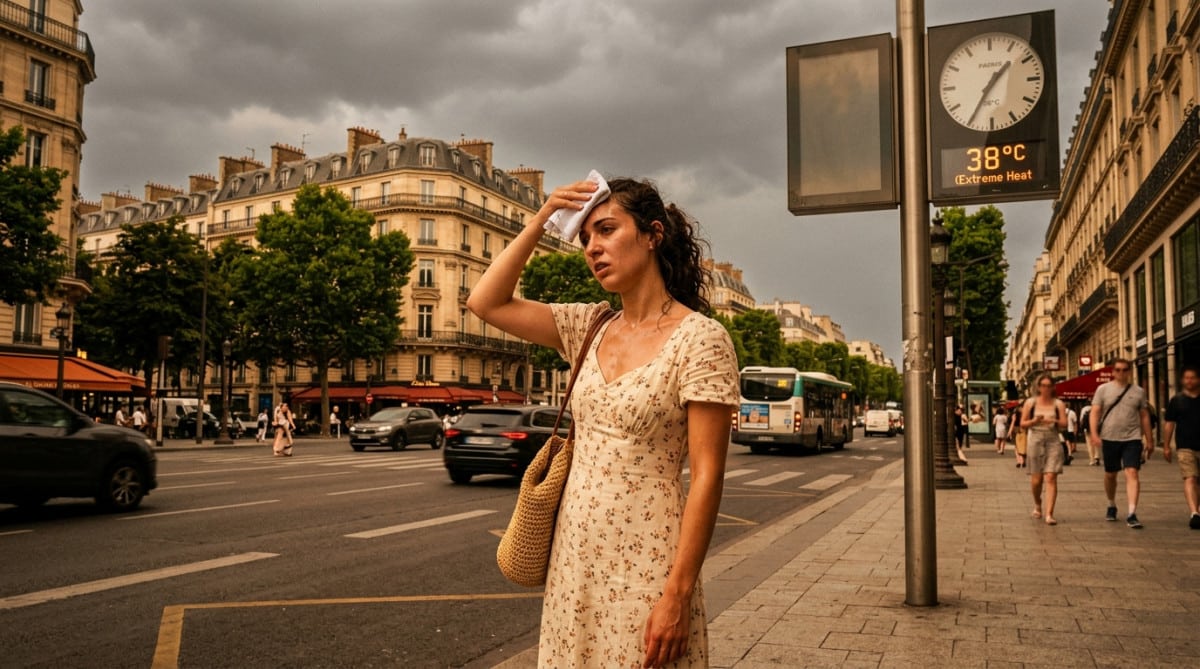 Personne transpirant sous un ciel couvert à Paris