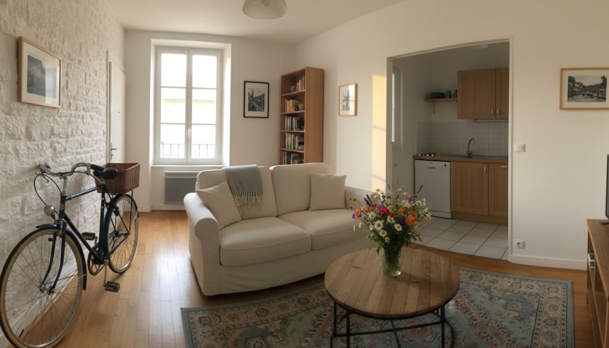 Petit appartement T2 à Périgueux avec vélo et fleurs