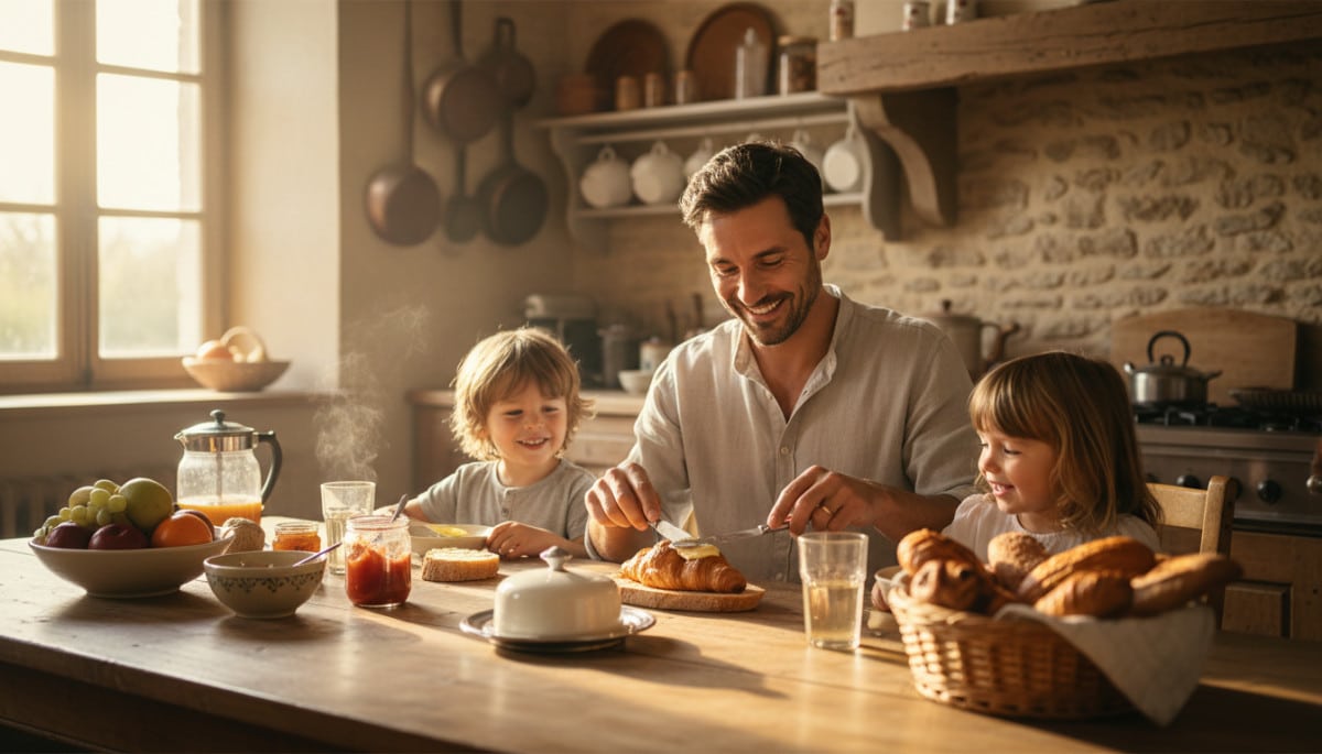 Petit-déjeuner en famille avec beurre tartinable facilement