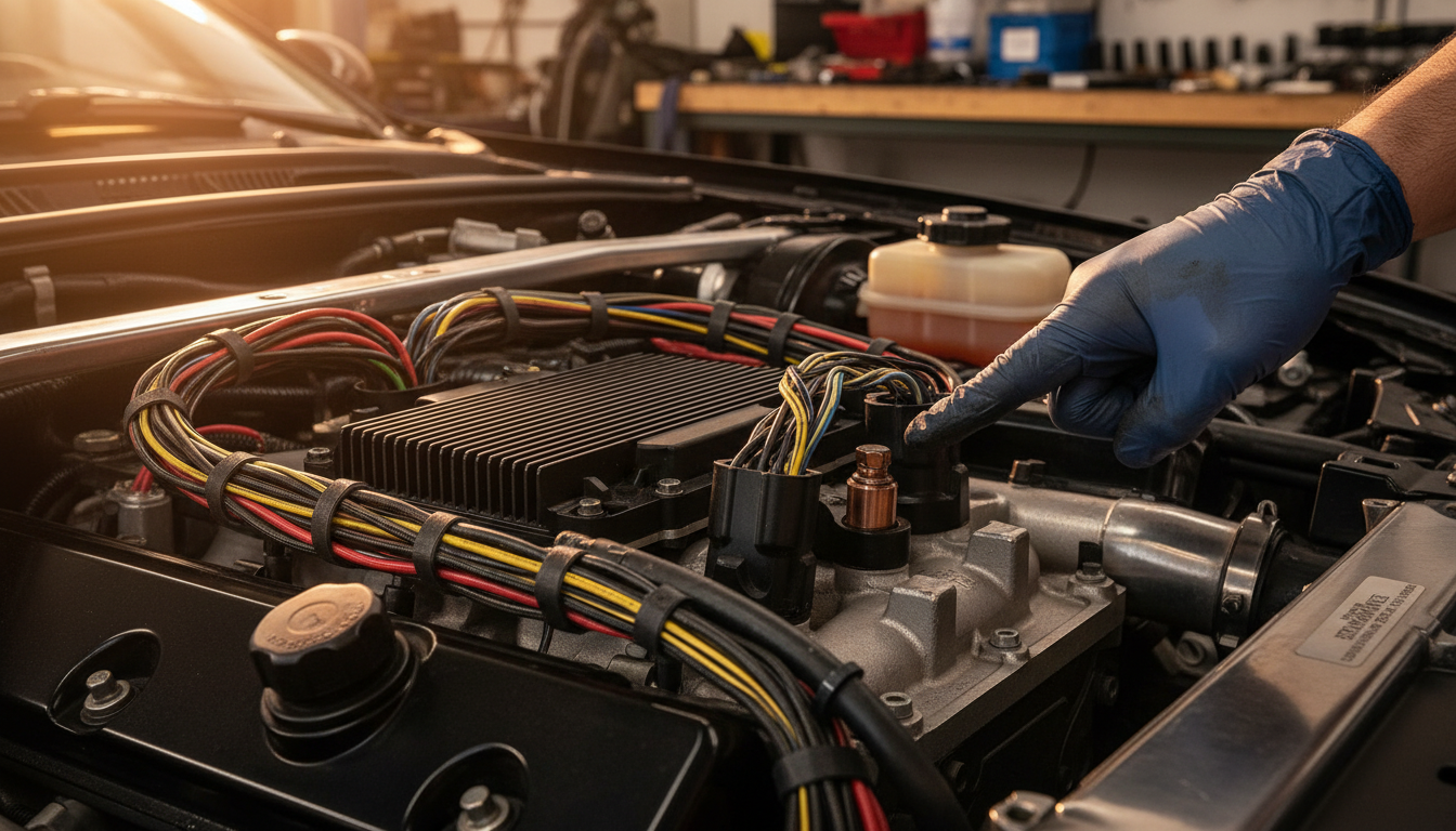 Moteur de voiture avec composant électronique défectueux