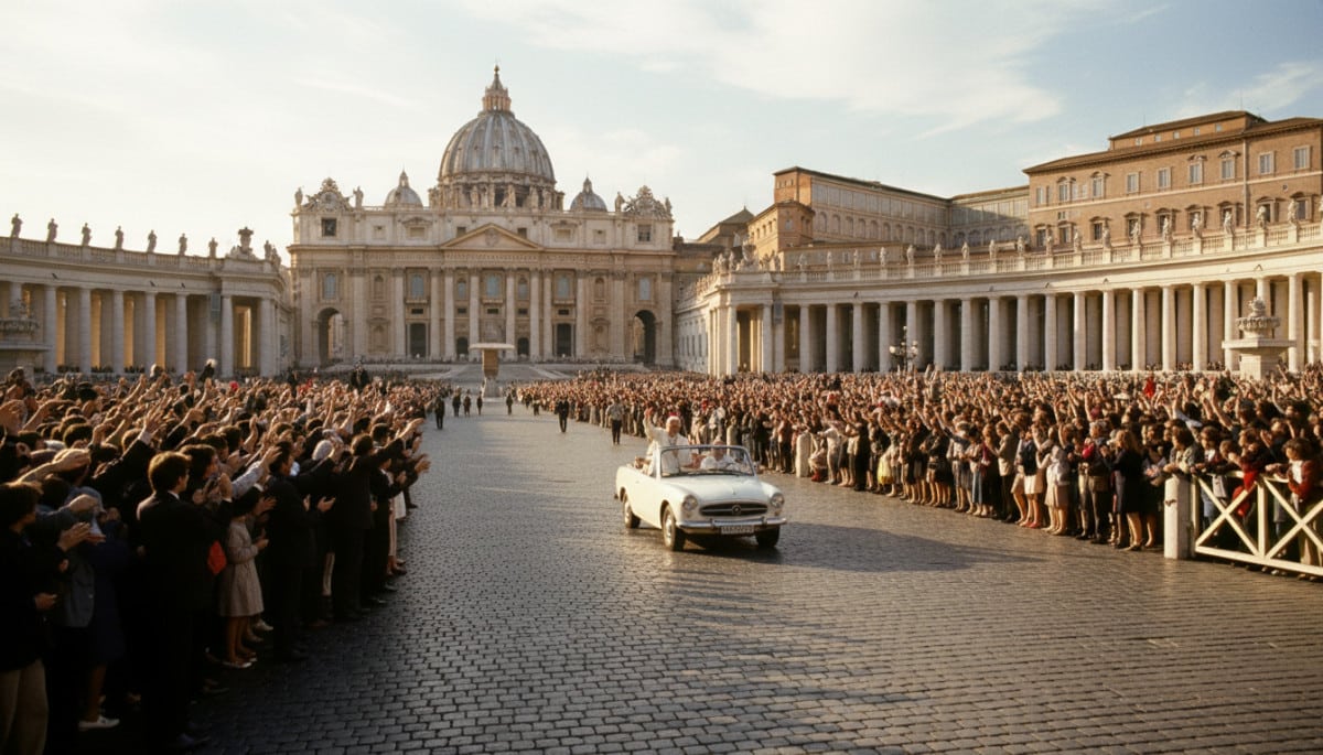 Place Saint-Pierre au Vatican avec la papamobile en 1981