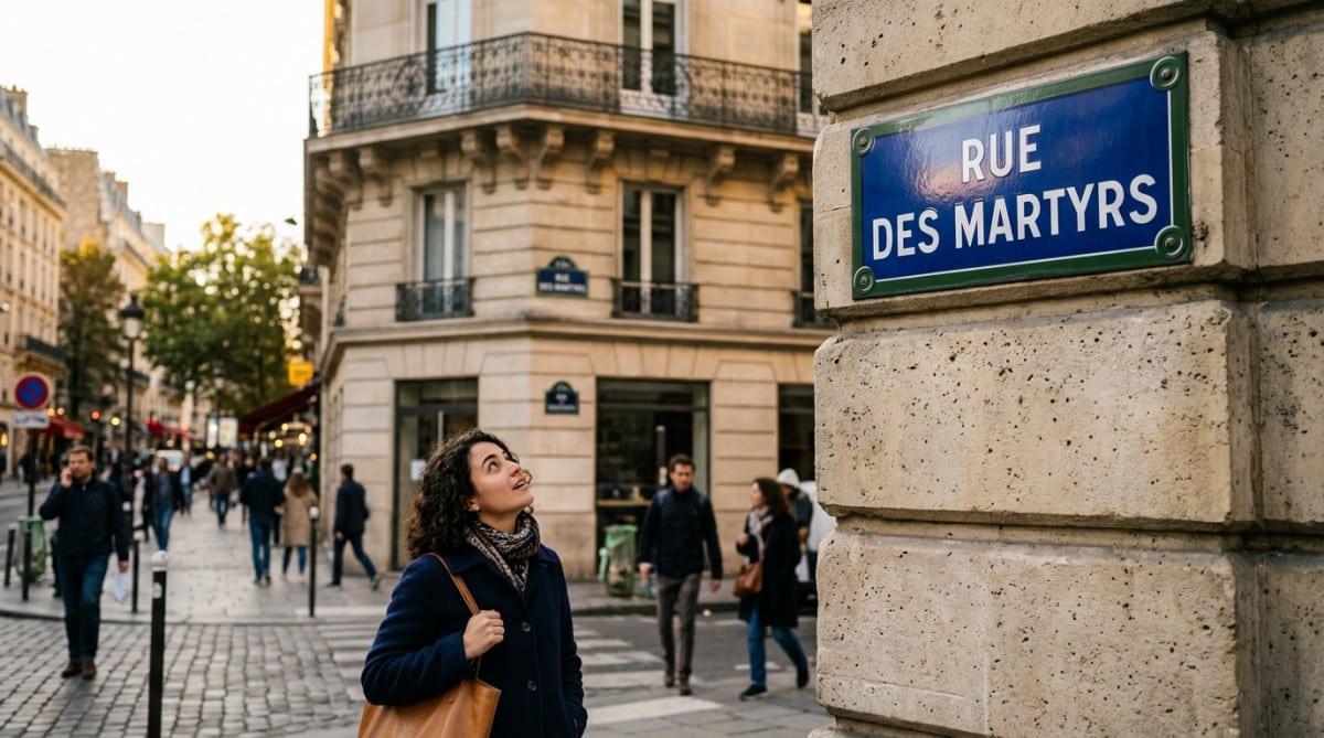 Plaque de rue bleue sur un immeuble parisien haussmannien