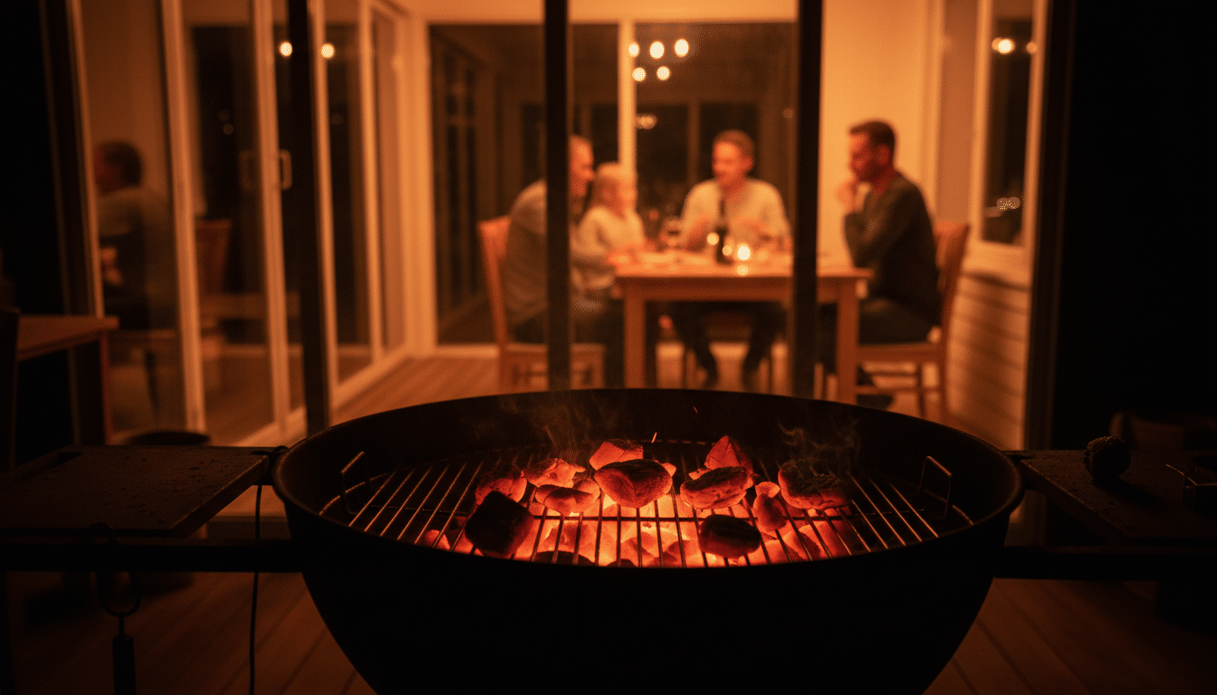 Braises incandescentes de barbecue dans un espace semi-fermé
