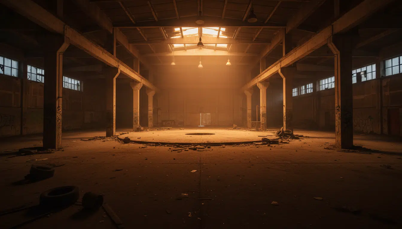 Un entrepôt industriel abandonné évoquant les combats clandestins de Stanislas dans Plus belle la vie