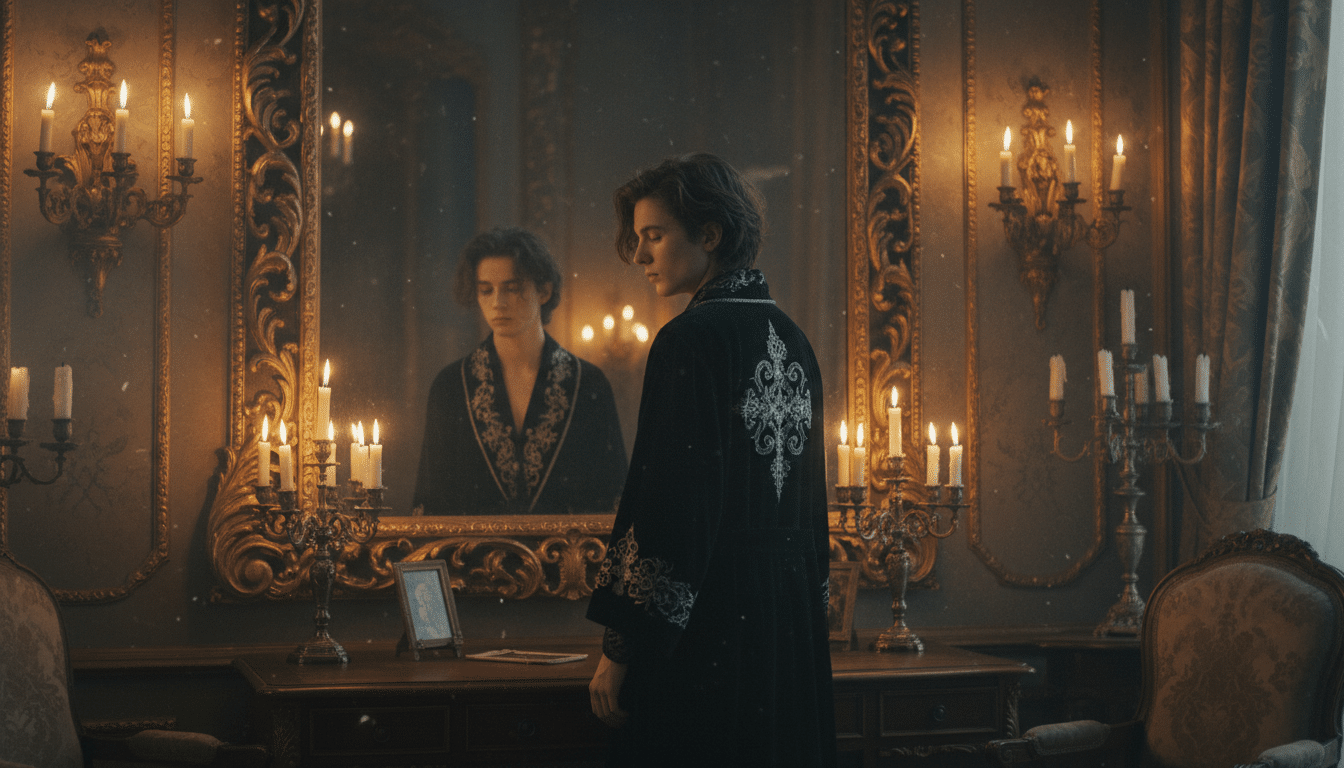 Personne face à un miroir dans une lumière dorée introspective