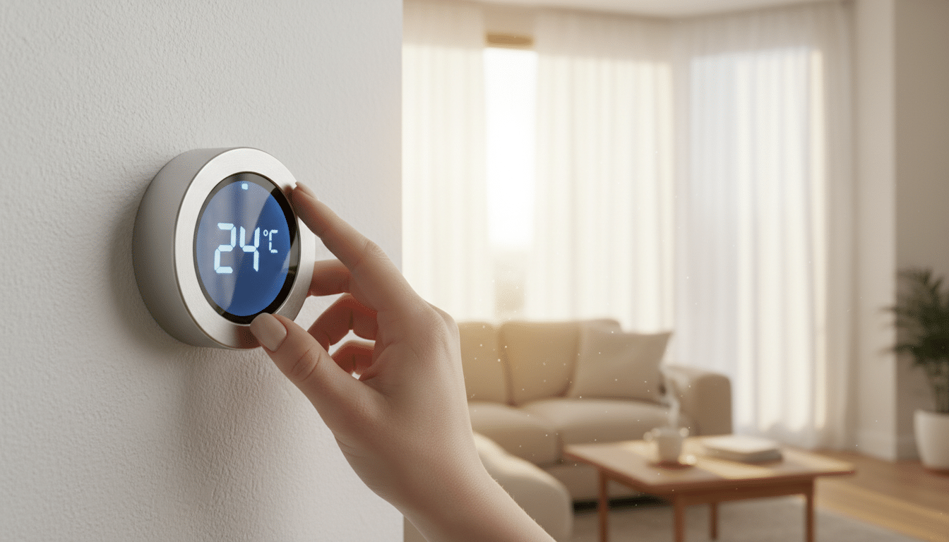 Thermostat réglé à 24 degrés dans un salon lumineux