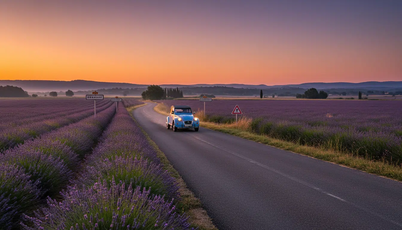 Route de campagne vide en Provence, alternative aux autoroutes saturées