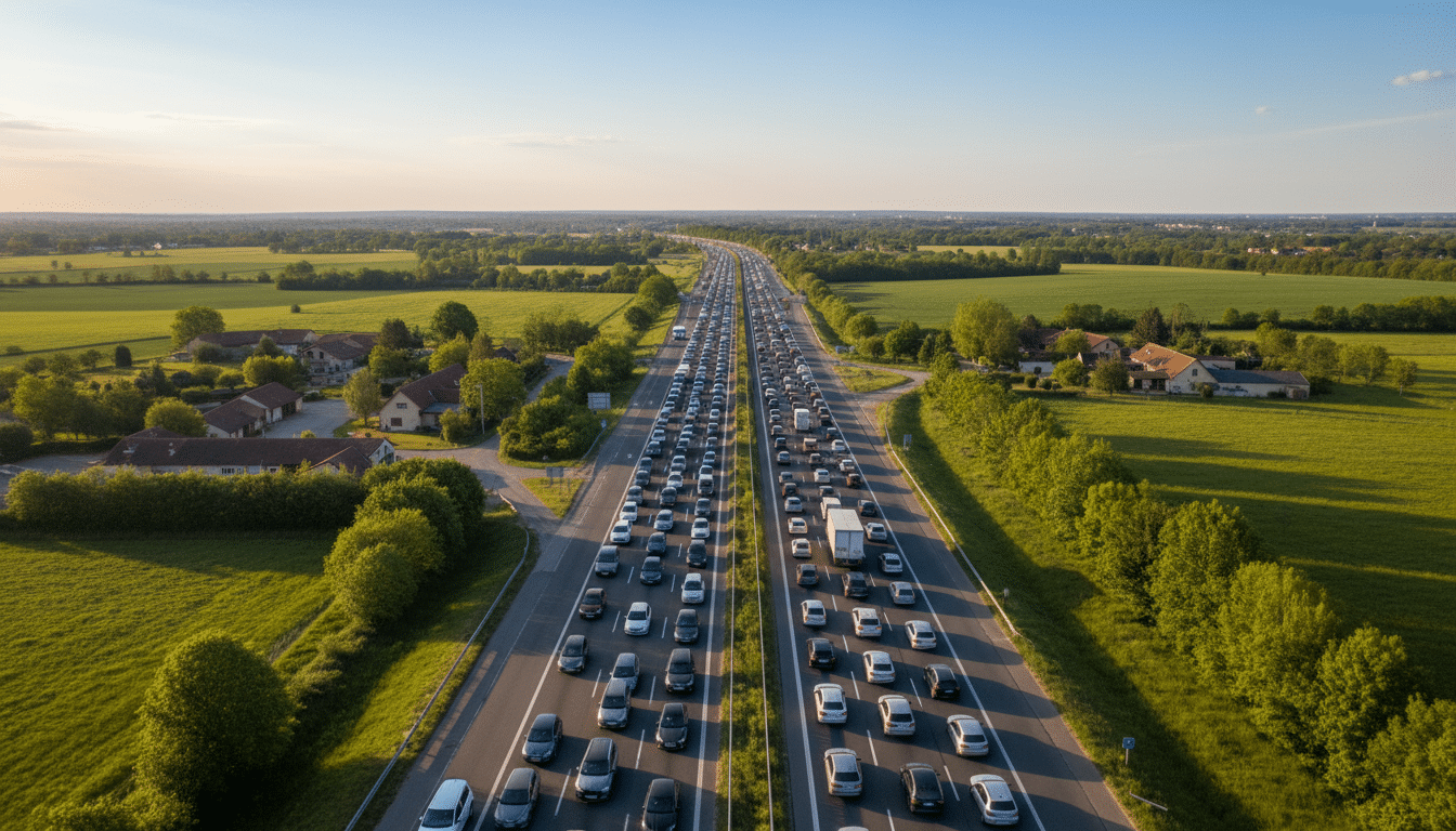 Embouteillage massif sur une autoroute française en mai