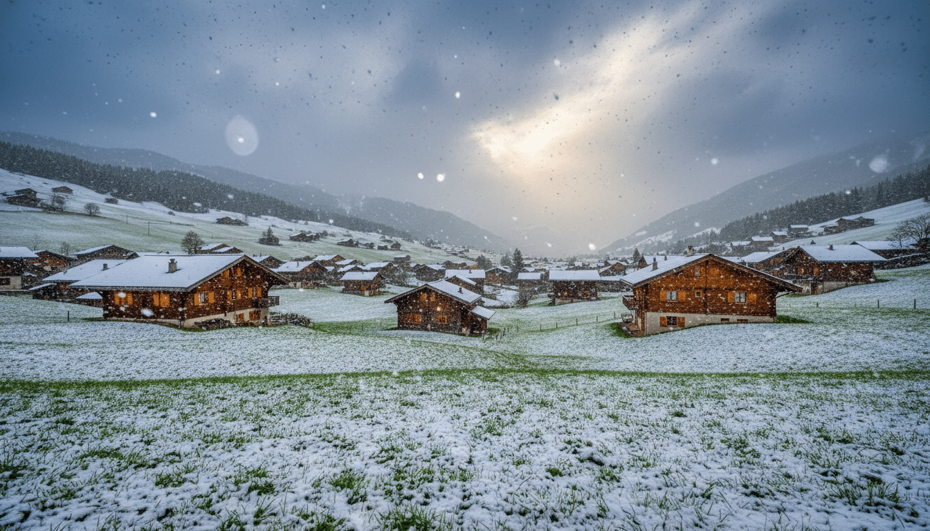 Neige sur un village de montagne français à la mi-mai