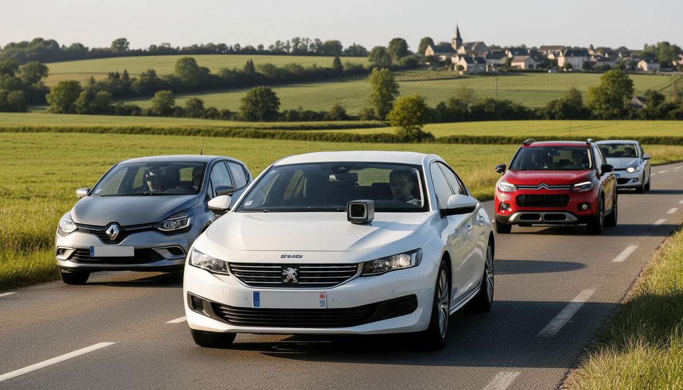Voiture radar banalisée circulant sur une route nationale