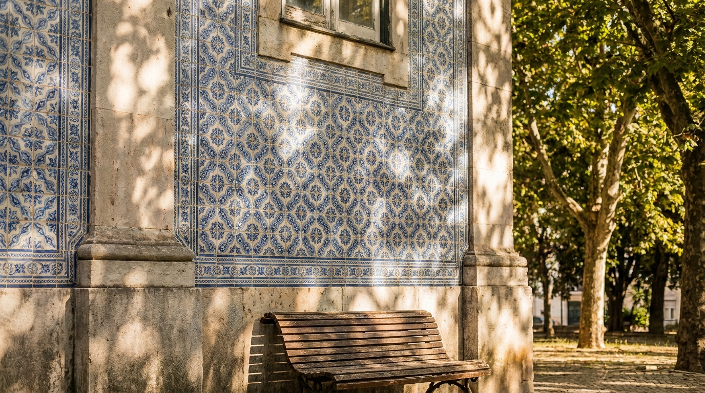 Façade d'un bâtiment officiel portugais avec azulejos bleus