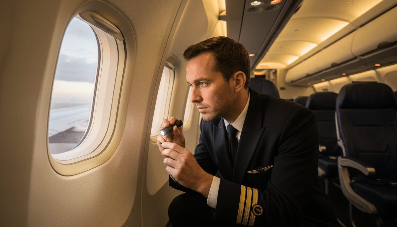 Pilote inspectant un hublot avant le vol