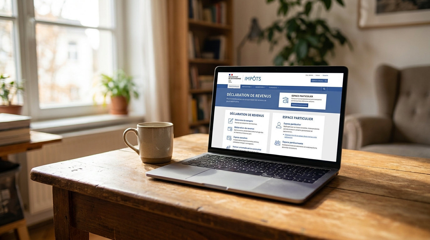 Ordinateur portable ouvert sur un bureau avec tasse de café