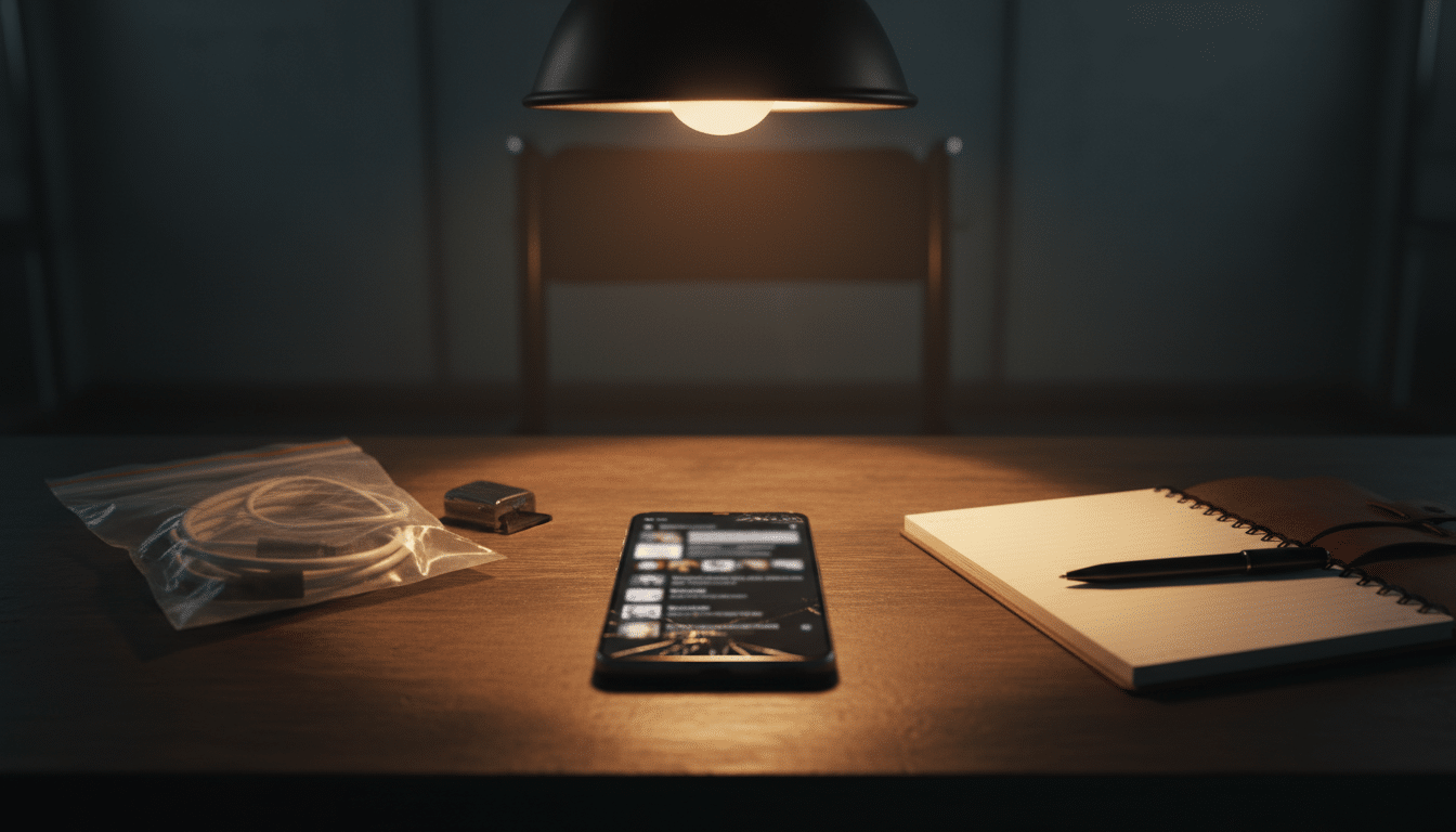 Smartphone saisi sur une table lors d'une enquête antiterroriste