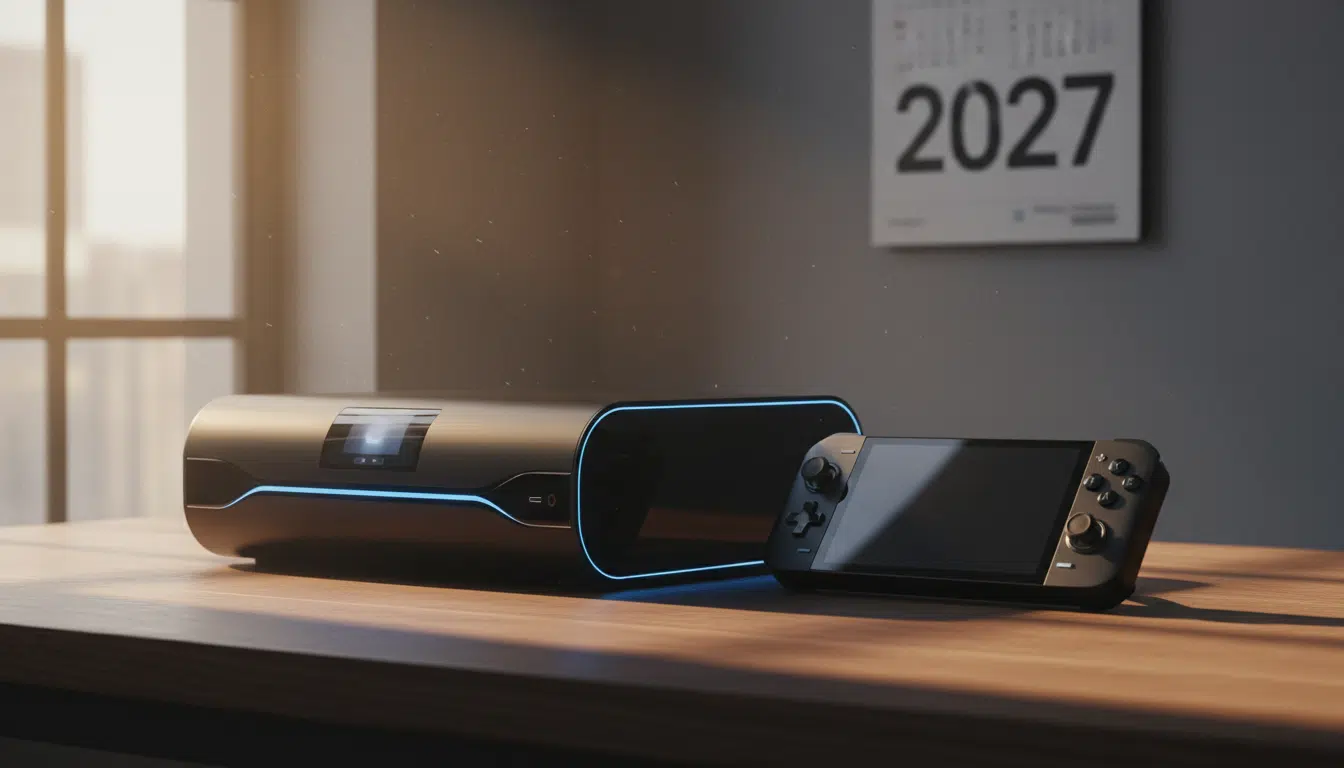 Console de salon et version portable PS6 sur un bureau