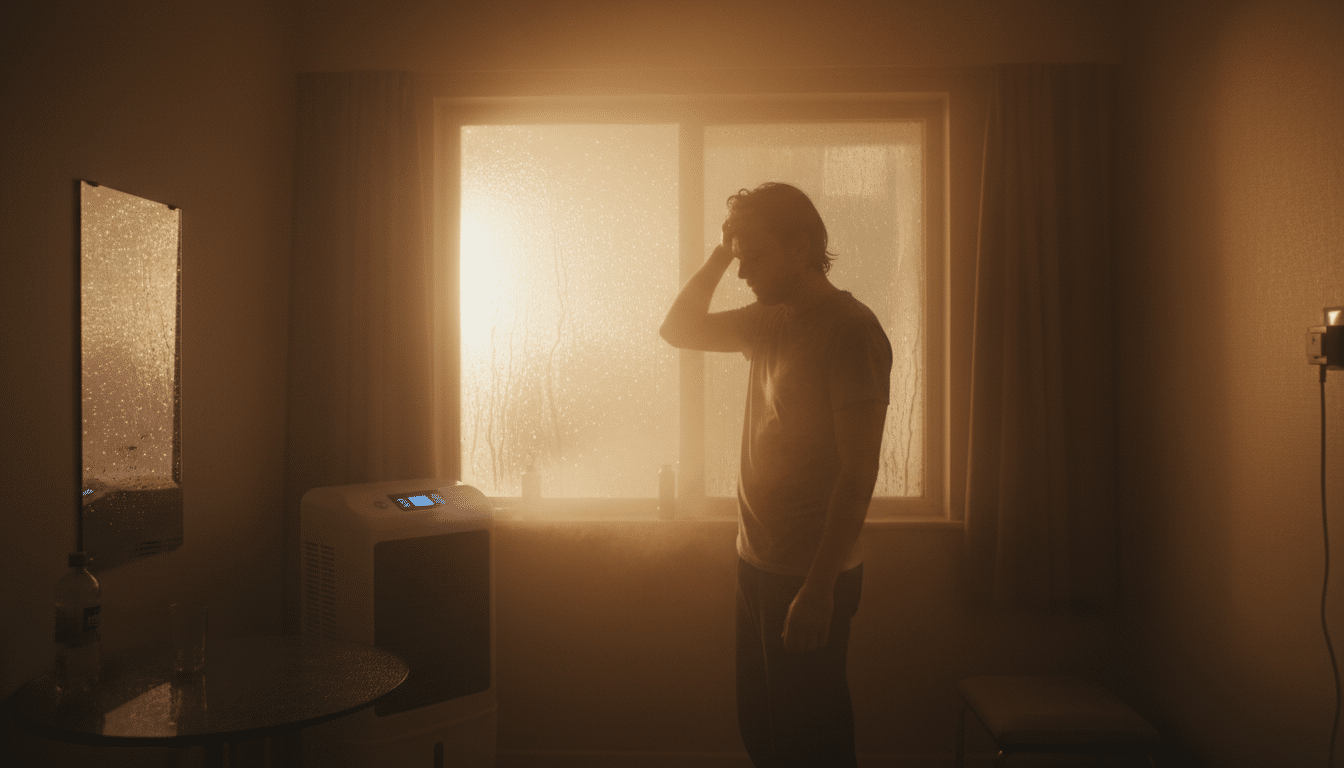 Studio fermé avec condensation causée par un rafraîchisseur