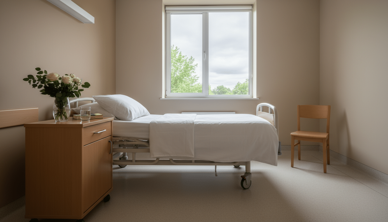 Une chambre d'hôpital vide avec un fauteuil inoccupé près du lit
