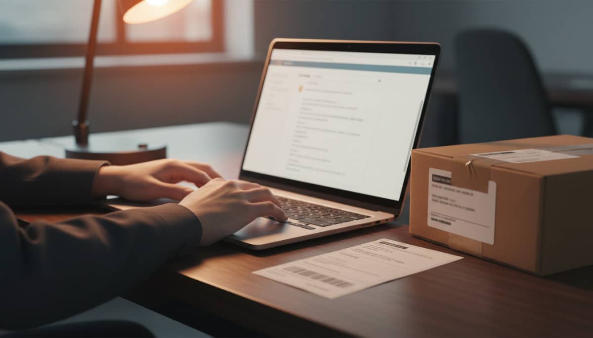 Rédaction d'un e-mail de rétractation sur ordinateur portable