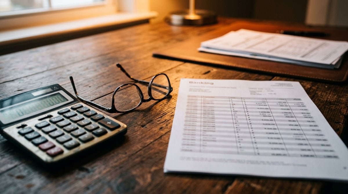 Relevé bancaire avec frais d'incident et calculatrice sur un bureau